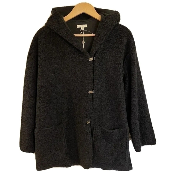 Max Studio Faux Shearling Jacket Black Hooded Teddy Coat - Picture 1 of 15